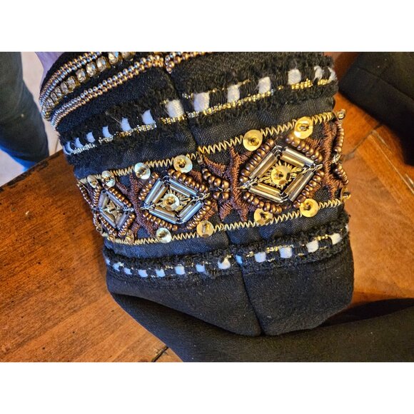 Zara Basic Black Faux Suede Jacket W/ Beaded Embellished Cuffs Hook & Eye Closur - Picture 11 of 13